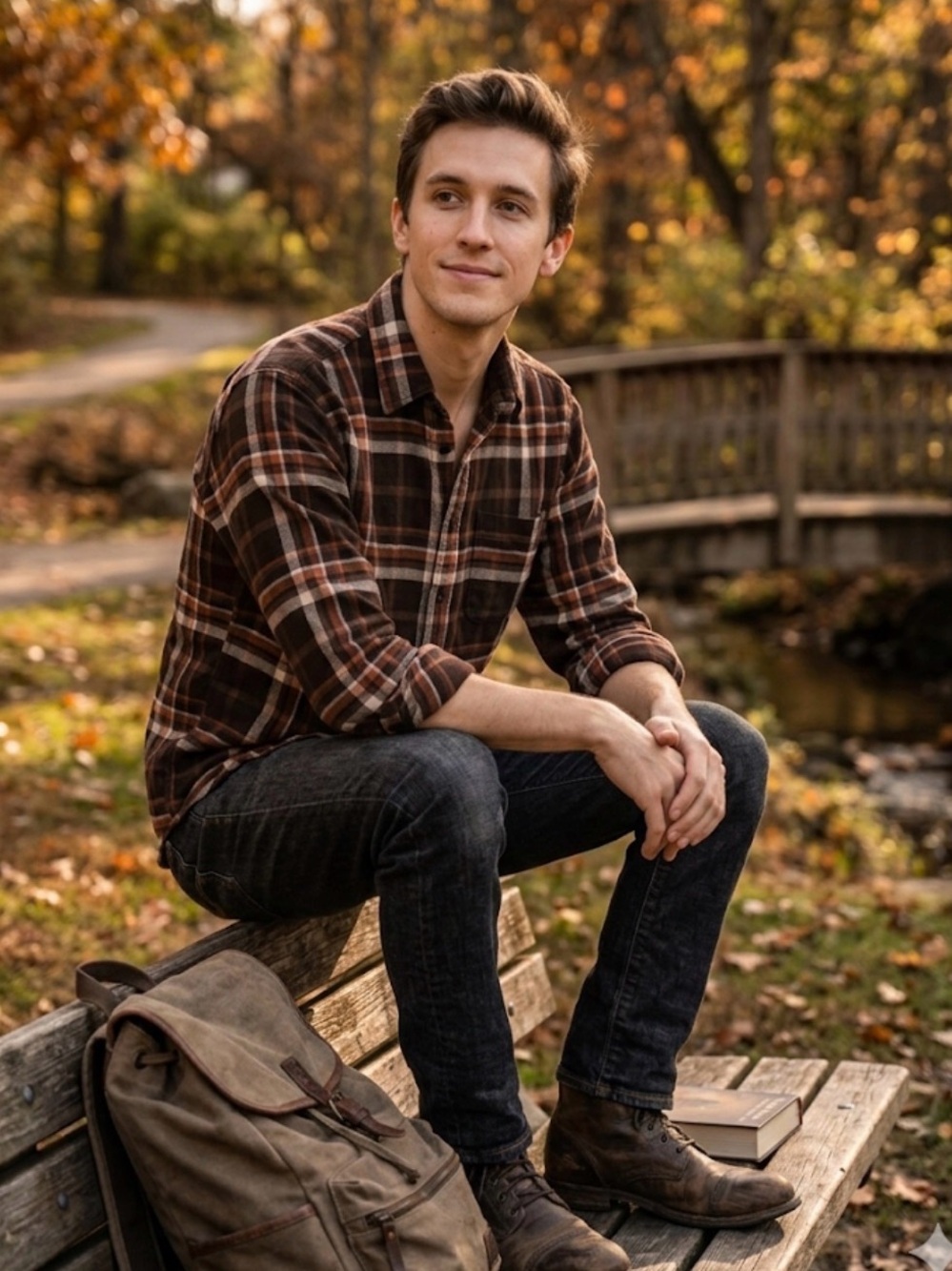 UNIQLO 100% Cotton Flannel Plaid Shirt | Brown, Orange & Charcoal | Size S